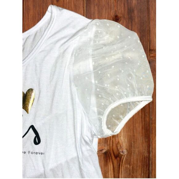 Sugar & Rose Women’s Size XL Puffy Sleeve Paris “True Love Forever” Graphic Top - Picture 9 of 10